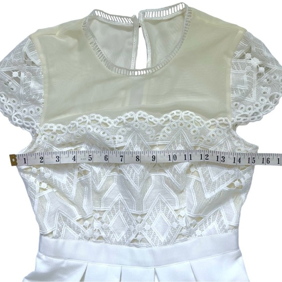 Ted Baker White Frizay Lace Bodice Pleated Tea Length Dress sz 2 - Picture 10 of 15